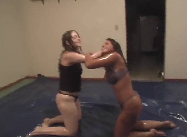 Jenn vs Marie Oil Wrestling